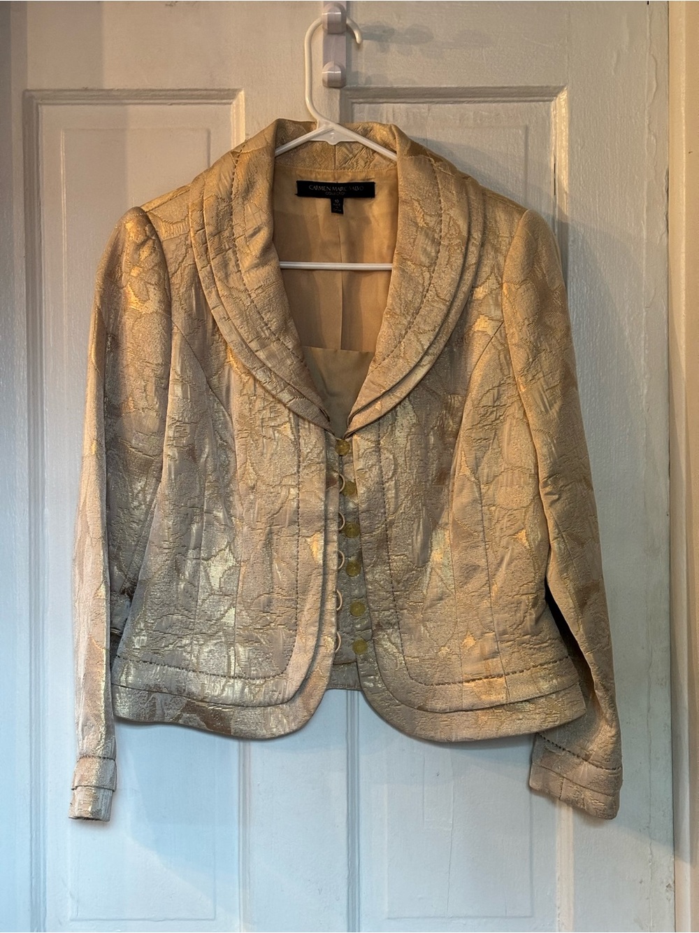 Carmen Marc Valvo Collection Gold Metallic Brocade Blazer Size 10